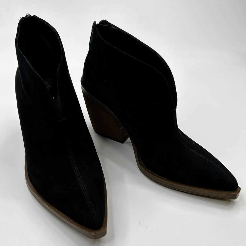 Vince Camuto‎ Ginsel Black Genuine Suede Front Slit Ankle Bootie Size 6.5 M 37